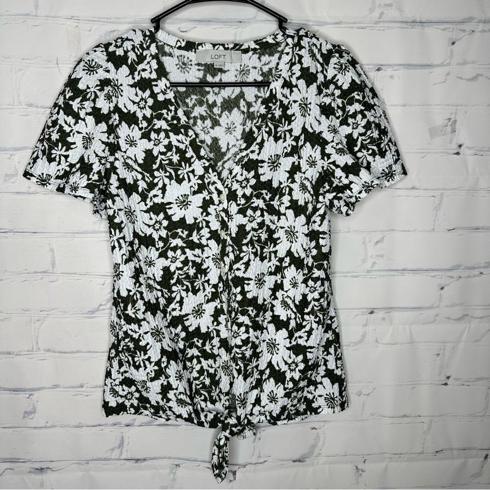Loft XS or Small green & white top